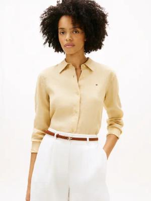 Tommy Hilfiger Hemdbluse "ESS LINEN RELAXED SHIRT" mit Logostickerei,kühlendes Premium Leinen