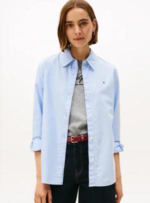 Tommy Hilfiger Hemdbluse "OXFORD RELAXED FIT SHIRT mit Hemdblusenkragen und Stickerei" mit Streifen