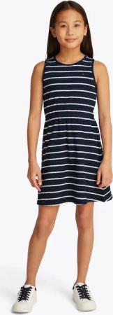 Tommy Hilfiger Jerseykleid "LINEN JERSEY DRESS SLVLS" mit Streifenmuster, mit Logostickerei