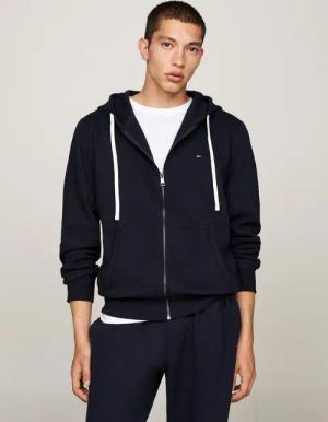Tommy Hilfiger Kapuzensweatjacke ESSENTIAL FLEECE ZIP THROUGH kleine Logostickerei
