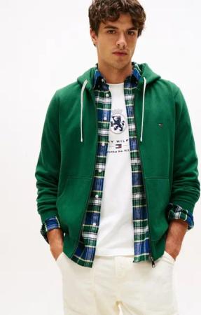 Tommy Hilfiger Kapuzensweatjacke ESSENTIAL FLEECE ZIP THROUGH kleine Logostickerei