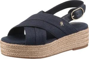 Tommy Hilfiger Keilsandalette "DENIM ESPADRILLE PLATFORM SANDAL", Plateau, Riemchensandale, Sommerschuh mit verstellbarer Schnalle