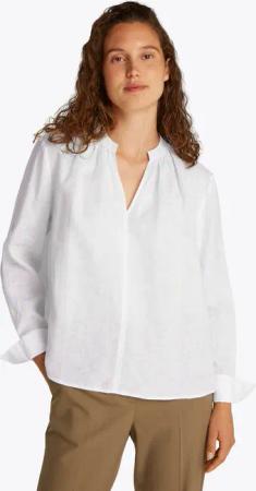 Tommy Hilfiger Klassische Bluse "ESS LINEN V-NECK BLOUSE" mit Raffung,kühlendes Premium Leinen