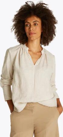 Tommy Hilfiger Klassische Bluse "ESS LINEN V-NECK BLOUSE" mit Raffung,kühlendes Premium Leinen