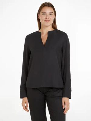 Tommy Hilfiger Klassische Bluse "VISCOSE REGULAR V-NECK LS BLOUSE" mit Tommy Hilfiger Flagge