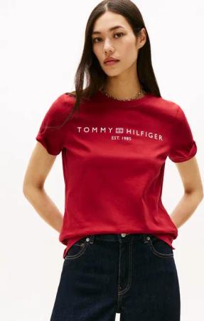 Tommy Hilfiger Kurzarmshirt REG CORP LOGO C-NK mit Logoschriftzug und Stickerei Baumwolle