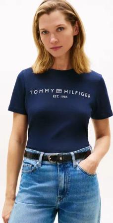 Tommy Hilfiger Kurzarmshirt REG CORP LOGO C-NK mit Logoschriftzug und Stickerei Baumwolle