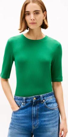 Tommy Hilfiger Kurzarmshirt SLIM 5X2 RIB C-NK 1/2 SLV mit Rundhals und Rippstruktur unifarben, casual, slim fit, Viskosemix, Rundhals