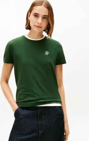 Tommy Hilfiger Kurzarmshirt "TH SCRIPT REG C-NK SS TEE" Stretch, Baumwollmischung, regular fit