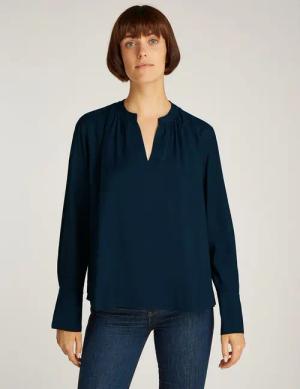 Tommy Hilfiger Langarmbluse SOFT VIS V NECK LS BLOUSE mit Raffungen