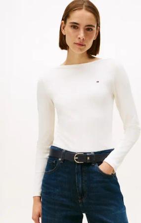 Tommy Hilfiger Langarmshirt SLIM 5X2 RIB BOAT-NK LS mit U-Boot Ausschnitt und Rippstruktur unifarben, casual, slim fit, Viskosemix, U-Boot-Ausschnitt