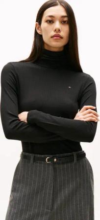 Tommy Hilfiger Langarmshirt SLIM 5X2 RIB ROLL-NK LS in gerippter Struktur