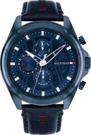 Tommy Hilfiger Multifunktionsuhr JAX 1710655, Quarzuhr, Armbanduhr, Herrenuhr, Lederarmband, analog, Tag, Wochentag