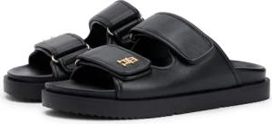 Tommy Hilfiger Pantolette "DOUBLE STRAP LEATHER SANDAL" Plateau, Sommerschuh, Schlupfschuh mit zwei Klettverschlüssen