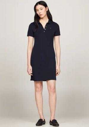 Tommy Hilfiger Polokleid "1985 SLIM PIQUE POLO DRESS SS" Mit Knopfleiste und Logo Stickerei