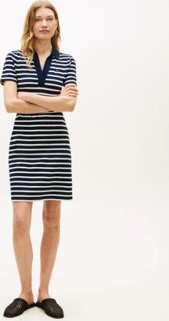 Tommy Hilfiger Polokleid SLIM OPEN NK POLO DRESS SS mit gestickter Tommy Hilfiger Flagge