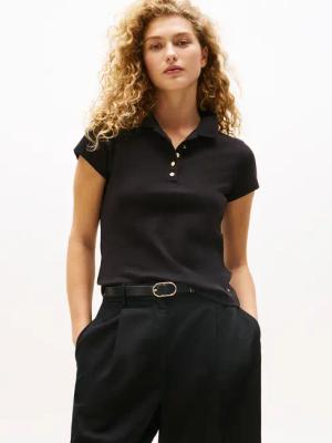 Tommy Hilfiger Poloshirt "GOLD BUTTON SLIM SS POLO" mit goldfarbenen Knopf