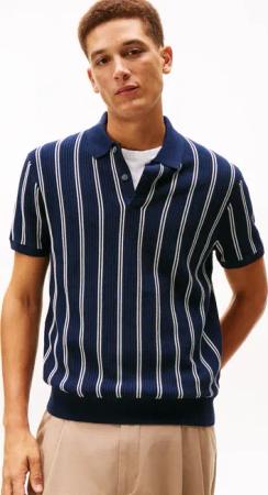 Tommy Hilfiger Poloshirt "KNITTED VERTICAL STRIPE" normale Passform, aus Strick