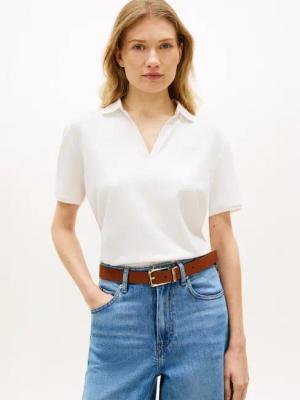 Tommy Hilfiger Poloshirt "LYOCELL PIQUE OPEN-NK SS POLO" mit kleinem Logo-Stick