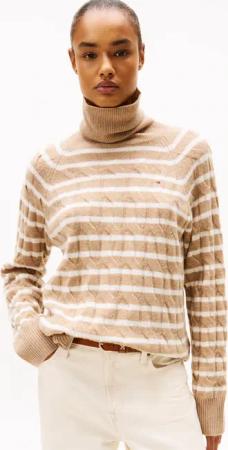 Tommy Hilfiger Rollkragenpullover "SOFT WOOL CABLE ROLL-NK LS SWT" mit Zopfmuster, aus reiner Wolle