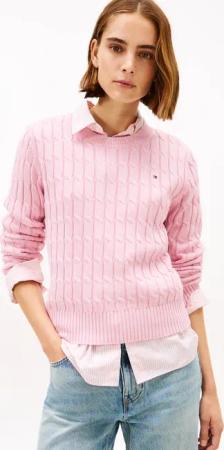 Tommy Hilfiger Rundhalspullover "CO CABLE MID GG C-NK LS SWT" mit Zopfmuster