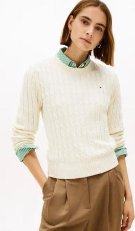 Tommy Hilfiger Rundhalspullover CO CABLE MID GG C-NK LS SWT mit Zopfmuster