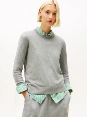 Tommy Hilfiger Rundhalspullover "CO JERSEY STITCH LS C-NK SWT" mit Logostickerei