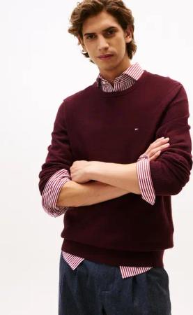 Tommy Hilfiger Rundhalspullover ESSENTIAL STRUCTURE CREW NECK mit Struktur und Label unifarben, casual, regular fit, Baumwolle, Rundhals