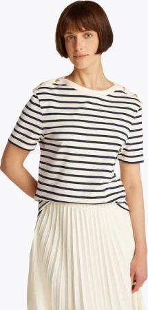 Tommy Hilfiger Rundhalsshirt "REG STRIPE GOLD BTN C-NK SS" mit goldfarbenem Knopf