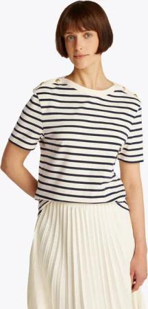 Tommy Hilfiger Rundhalsshirt REG STRIPE GOLD BTN C-NK SS mit goldfarbenem Knopf