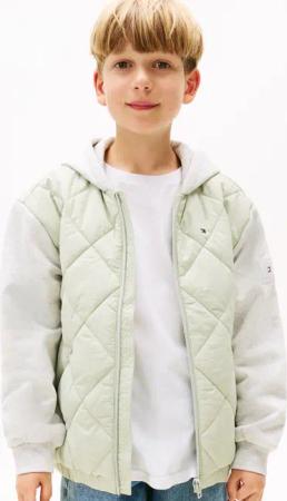 Tommy Hilfiger Steppjacke "MIX MEDIA QUILTED JACKET" mit Kapuze für Kinder bis 16 Jahre, Material-Mix