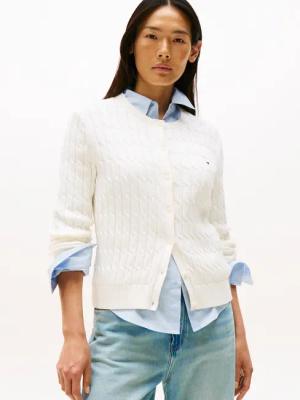 Tommy Hilfiger Strickjacke "CO CABLE MID GG C-NK LS CARDI" mit Zopfmuster