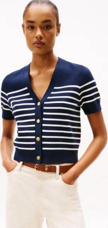 Tommy Hilfiger Strickjacke CO JERSEY MID GG GOLD BTN CARDI mit goldfarbenen Knöpfen