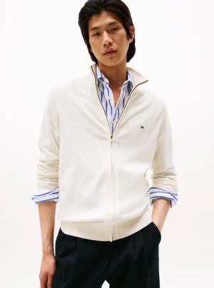 Tommy Hilfiger Strickjacke "ESSENTIAL COTTON ZIP THRU" mit Logostickerei