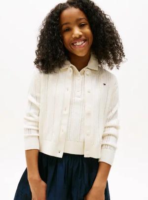 Tommy Hilfiger Strickjacke "POINTELLE CARDIGAN LS" für Kinder bis 16 Jahre, mit süßem Muster