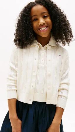 Tommy Hilfiger Strickjacke POINTELLE CARDIGAN LS für Kinder bis 16 Jahre, mit süßem Muster