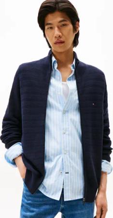 Tommy Hilfiger Strickjacke "STRIPE STRUCTURE" modisches Strickmuster, Stehkragen