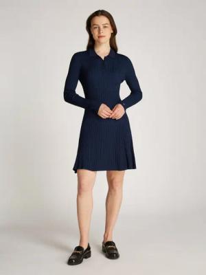 Tommy Hilfiger Strickkleid RAYON CABLE F&F LS MIDI DRESS mit Zopfmuster, Metalllabel