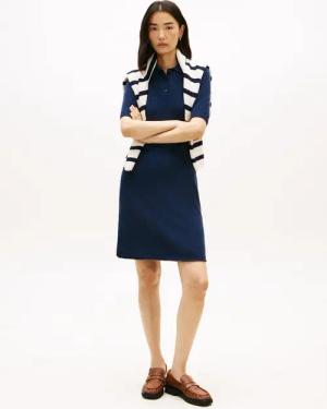 Tommy Hilfiger Strickkleid SOFT WOOL HALF SL F&F POLO DRESS aus reiner Wolle