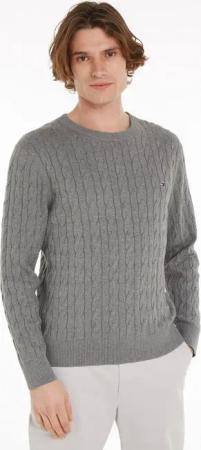 Tommy Hilfiger Strickpullover CLASSIC CABLE CREW NECK mit Strukturstrick und Flaglabel unifarben, casual, regular fit, Baumwolle, Rundhals