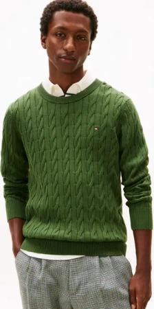 Tommy Hilfiger Strickpullover CLASSIC CABLE CREW NECK mit Strukturstrick und Flaglabel unifarben, casual, regular fit, Baumwolle, Rundhals