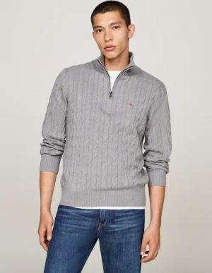 Tommy Hilfiger Strickpullover "CLASSIC COTTON CABLE ZIP MOCK" mit modischem Zopfmuster