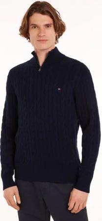 Tommy Hilfiger Strickpullover CLASSIC COTTON CABLE ZIP MOCK mit modischem Zopfmuster