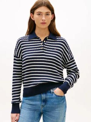 Tommy Hilfiger Strickpullover CO CABLE FINE GG RLXD POLO SWT mit Zopfmuster