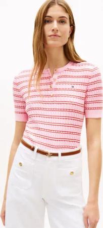 Tommy Hilfiger Strickpullover CO CABLE FINE GG SS HENLEY mit Zopfmuster