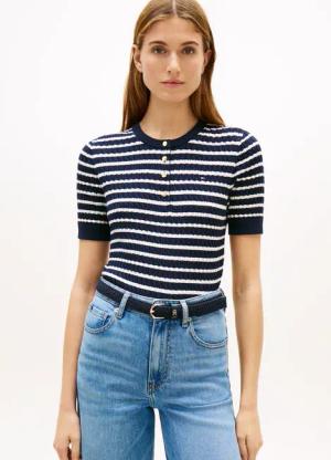 Tommy Hilfiger Strickpullover "CO CABLE FINE GG SS HENLEY" mit Zopfmuster