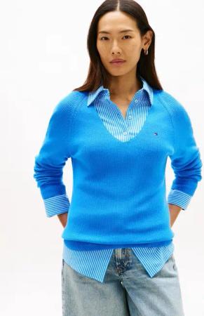 Tommy Hilfiger Strickpullover CO CARDI STITCH V-NK LS mit Logostickerei