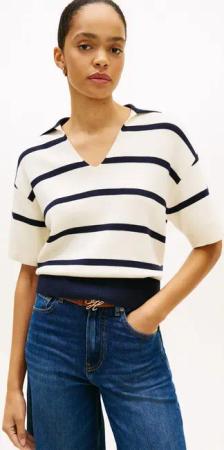 Tommy Hilfiger Strickpullover CO FULL NEEDLE POLO SS SWT mit V-Ausschnitt