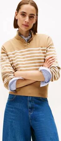 Tommy Hilfiger Strickpullover CO JERSEY GOLD BTN MOCK-NK SWT mit goldfarbenen Knöpfen