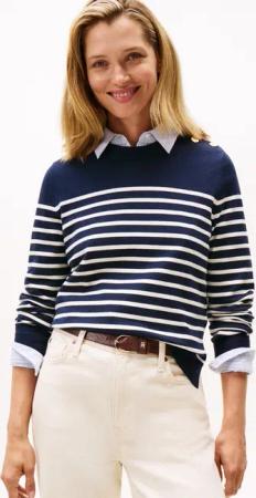 Tommy Hilfiger Strickpullover CO JERSEY MID GG LS GOLD BTN SWT mit goldfarbenen Knöpfen